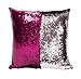BeneU 16 x 16 inch Double Colors Reversible Sequin Mermaid Pillow Cover, Glitter Sofa Cushion Case - Rose red & Silver