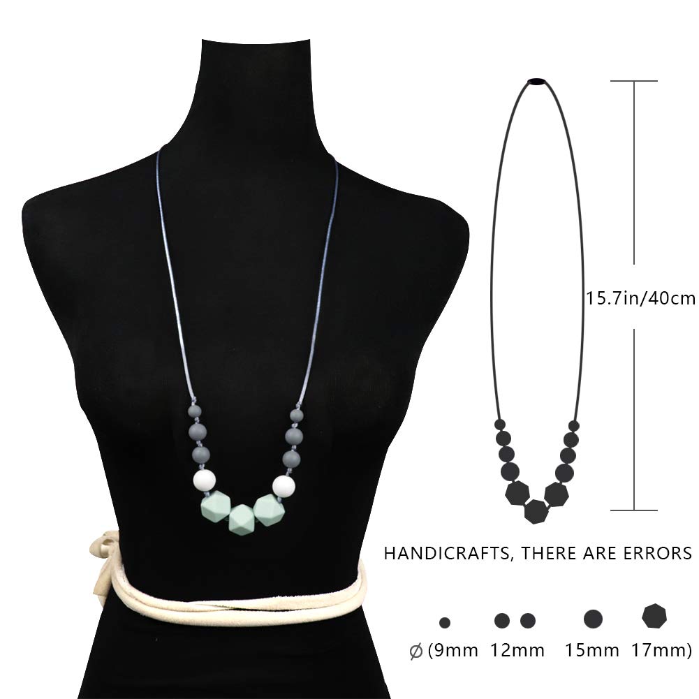 tuxepoc Silicone Teething Necklace for Mom to Wear,Nursing Necklace Baby Teethers 100% Food Grade Silicone Teething Beads,Silicone Teether Chewlery Necklace Chewing Tool,BPA FREE Chew Beads