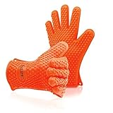 Silipro Heat Resistant Grilling Silicone BBQ Gloves for Cooking, Baking, Smoking, Grilling and Potholder