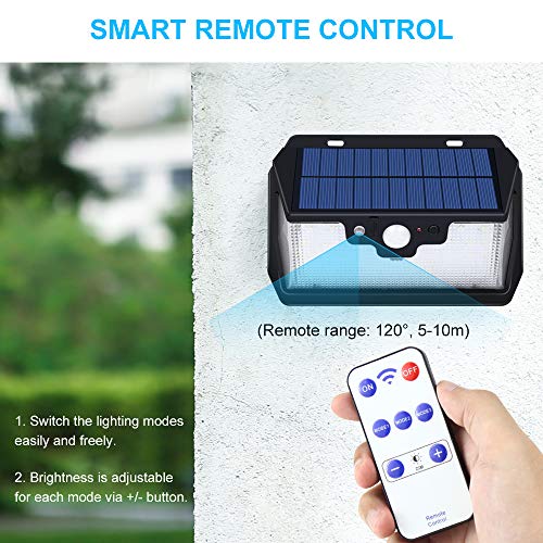 Solar Lights Outdoor, Pobon 55 LEDs [USB Charging & Remote Control] Solar Motion Sensor Light, [3 Lightning Modes] Solar Powered Security Lamp for Garden, Patio, Yard, Walkway, Driveway - Thumbnail 3