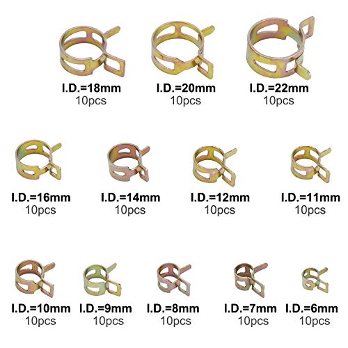 Tysun 120 Pcs Spring Hose Clamp Spring Band Type Clips Fuel Line Silicone Vacuum Hose Pipe Clamp