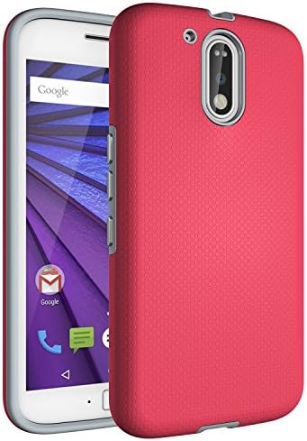 Moto G4 Case, G4 Plus Case, Landee Shock Absorbing Rubber Plastic Scratch Resistant Defender Bumper Rugged Grip Hard Cover Case For Moto G (4th Generation) / Moto G Plus (4th Gen) (Red)