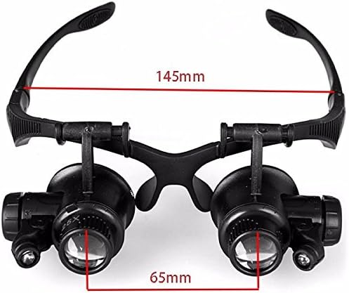 Headband Eye Glasses Magnifier with 2 LED Light, Watch Repair Magnifier Loupe Jeweler Magnifying Glasses Tool Set with Four Optical GLASS Lens Plate (10x /15x /20x /25x)