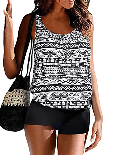 BIKINX Blouson Tankini Swimsuits for Women Tummy Control Bathing Suits Maternity 2 Piece Swim Suits with Boyshorts