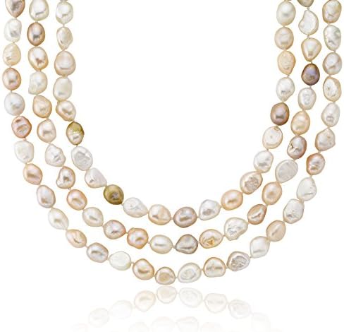 10-11mm Baroque Shape High Luster Freshwater Cultured Multi Dyed Pearl Endless Necklace 64"