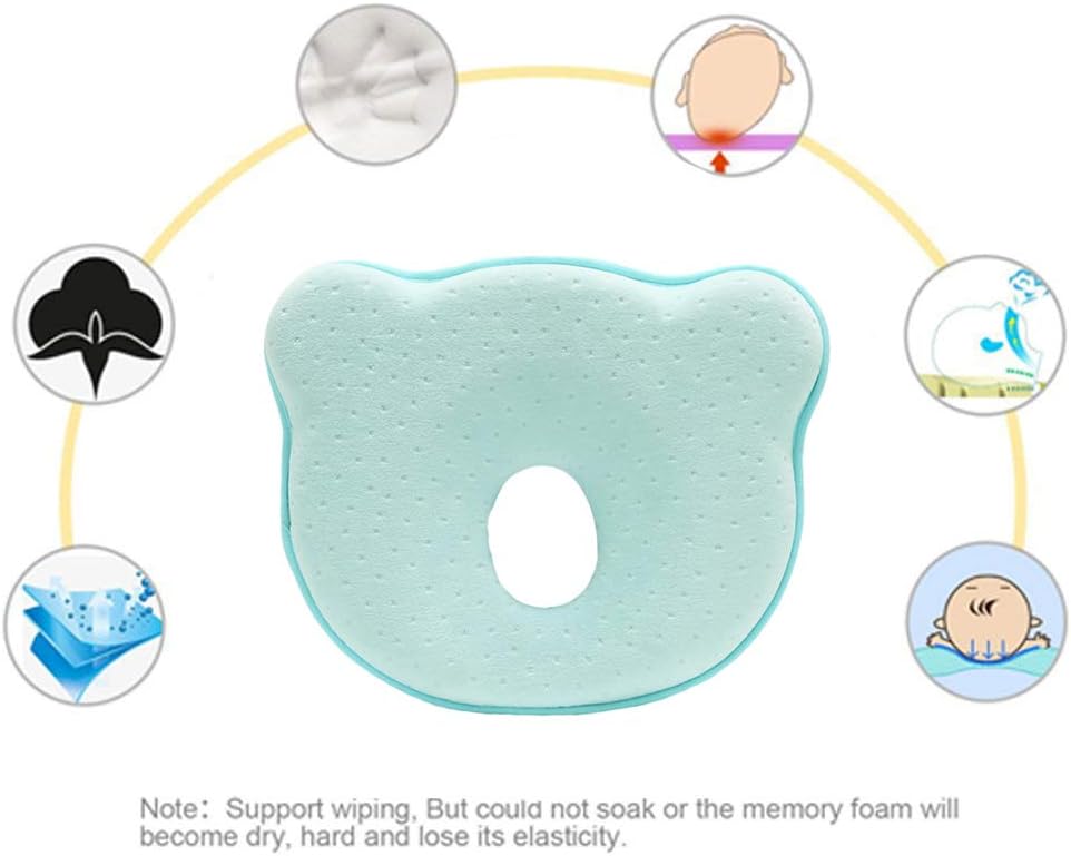 Hidetex Newborn Baby Head Shaping Pillow (Memory Foam Cushion) Preventing Baby Flat Head Syndrome (Plagiocephaly)&Neck Support,100% Cotton Breathable Pillow,Best Perfect for 0-12 Months Baby (Blue)