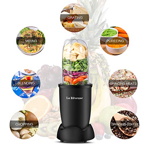 La-Reveuse-Personal-Size-Blender-250-Watts-Power-for-Shakes-Smoothies-Seasonings-Sauces-with-2-Pieces-16-oz-Mug-Black