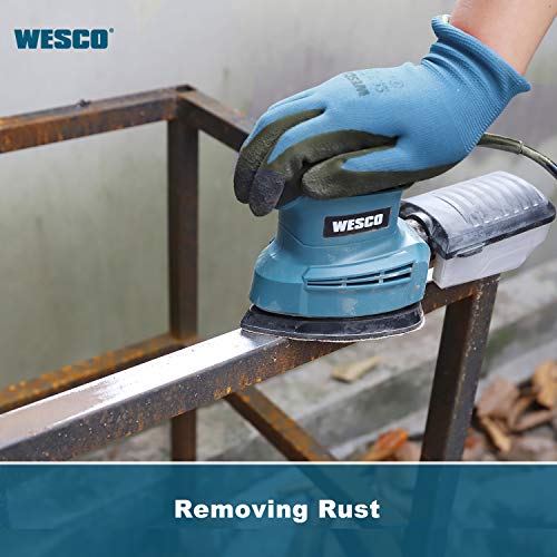 Sander, WESCO Compact 1.3A Mouse Detail Sander with 12Pcs Sandpapers, 14,000 RPM, Efficient Dust Collection System, for Detail Sanding in Home Decoration