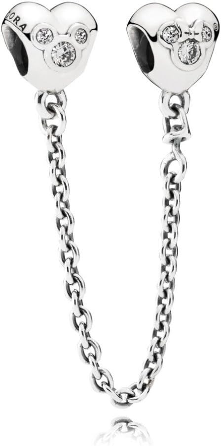 Qinger Safety Chain Disney Heart of Mickey with Clear Cubic Zirconia For Pandora Bracelet Beads 791704CZ by Qinger