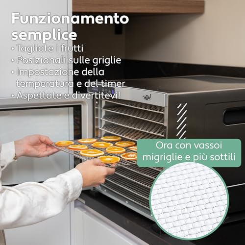 Vita5 Food Dryer with 6 Stainless Steel Trays – Fruit and Vegetable Dryer 24 Hours Timer – Food Dehydrator Adjustable Temperature 35-75 °C – 650 W Home Dryer in Stainless Steel
