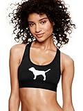 Victorias Secret Pink Ultimate Unlined Light Support Logo Sport Bra (Small, Black/White)