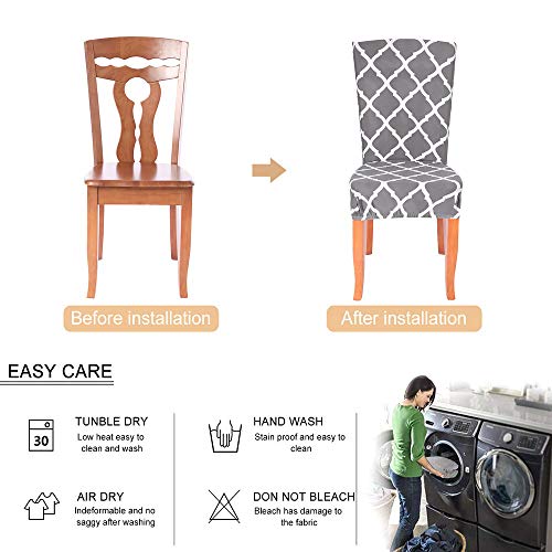 SearchI Dining Room Chair Covers Slipcovers Set of 6, Spandex Fabric Fit Stretch Removable Washable Short Parsons Kitchen Chair Covers Protector for Dining Room, Hotel, Ceremony (Gray, 6 per Set)