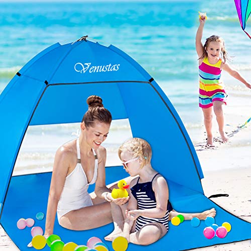 Venustas Beach Tent Super Beach Umbrella Outdoor Sun Shelter Cabana Automatic Pop Up UPF 50+ Sun Shade Portable Camping Fishing Hiking Canopy Easy Setup Patent Pending 2 or 3 Person - Thumbnail 5