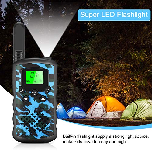 Walkie Talkies for Kids, Camouflage Walkie-talkies 22 Channel 4 KM Long Range 2 Way Radio with Automatic Squelch Function Flashlight Outdoor Toys Adventures Camping Hiking Gifts for 5-12 Year Old