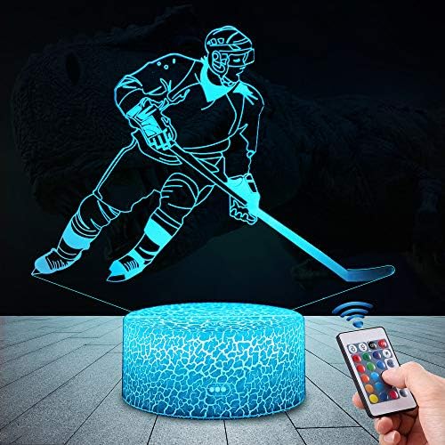 QiLiTd 3D Hockey Gifts Toys Decor LED Night Light with Remote Control, 7 RGB Colours Bedside Lamp, Smart Touch Adjustable Brightness, Birthday Present Decoration for Baby Boy Girl Kids Women Men