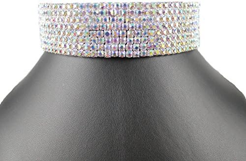 8-ROW AB WHITE AUSTRIAN CRYSTAL RHINESTONE CHOKER NECKLACE PARTY WEDDING N077AB (8 Row AB White)