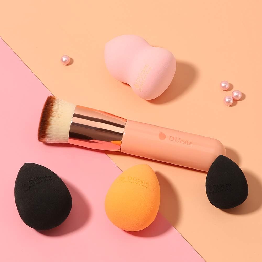 DUcare 5Pcs Makeup Sponge and Foundation Brush Set, Non-Latex Beauty Blenders, Flat Top Kabuki Brush - Image 4