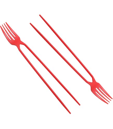 The Chork 24 Pack Red Chopsticks And Fork In One - Plastic 2-in-1 Eating Utensil