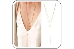 Yheakne Bohemia Layered Bar Coin Necklace Gold Vertical Bar Y Lariat Necklace Long Disc Pendant Necklace Chain Circle Necklace Jewelry for Women