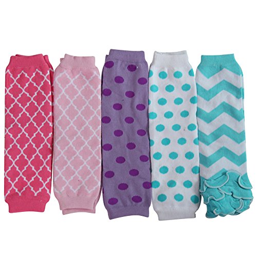 Girls Assorted Fashion Stripes Leg Warmers 5 Pack - Pink / Hot Pink/ Lavender / Blue