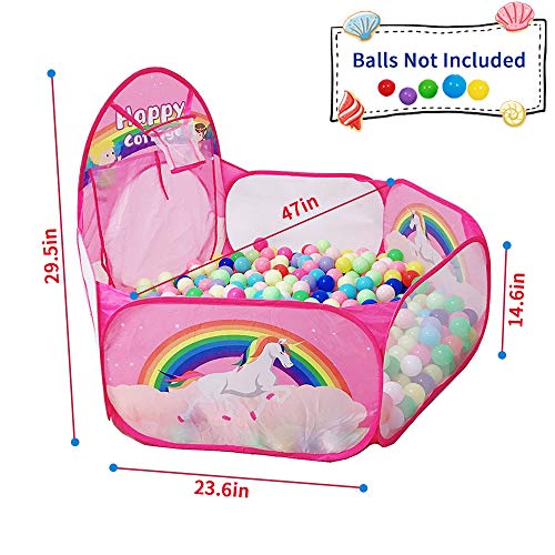 TTLOJ Pink Kids Ball Pit Children Ball Pits Play Tent with Basketball Hoop for Toddlers