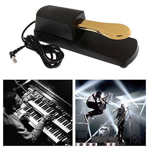 Sustain Pedal for Keyboard, Damper Sustain Pedal, 6 feet Cable with 1/4 inch Plug for Yamaha Piano Casio Keyboard Sustain Ped, Yamaha, Roland, Casio, Korg, Behringer, Moog - Universal Foot Pedal-Gold