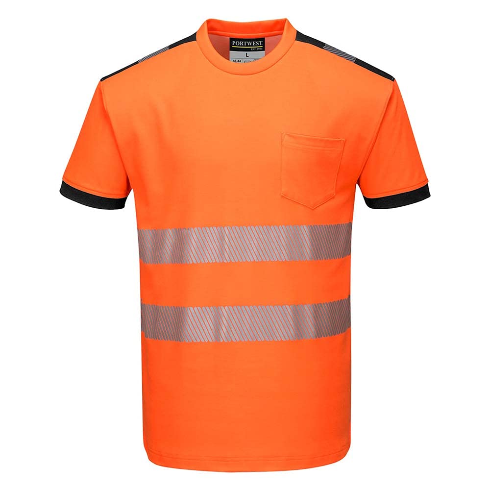 Portwest PW3 Hi-Vis T-Shirt S/S, Size: XS, Colour: Orange/Black, T181OBRXS