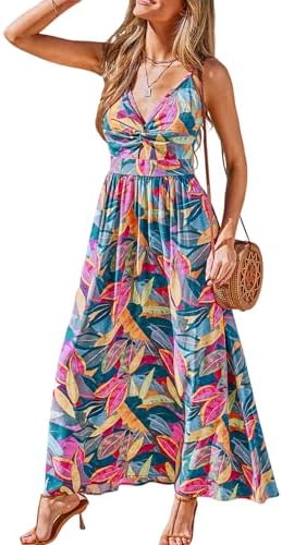 spaghetti strap contrast print swing maxi vacation dress SUN PRINT SPAGHETTI STRAP DRESS