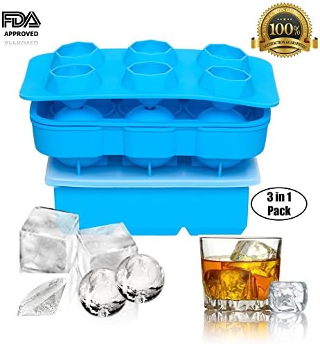 Silicone Ice Cube Trays with Lids - Covered Ice Cube and Ball Molds– for Large, Medium and Small Ices Makers, BPA Free and FDA Approved (Set of 3 - Light BLUE)
