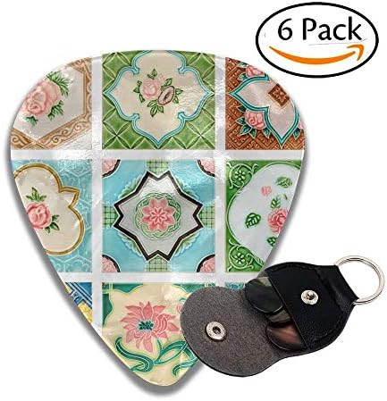 Close Up Background And Texture Of Vintage Style Old Tile Decorative Surface Flower Colorful Celluloid Guitar Picks Plectrums For Guitar Bass .6 Pack 96mm