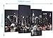 Wallfillers Canvas Pictures of New York Skyline for your Living Room - NYC Cityscape Prints - Modern Split Set of 4 City Canvases - Multi Panel - XL - 130cm Wide
