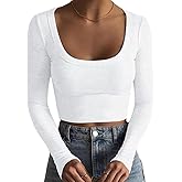 Sweet Hearts Long Sleeve Crop Tops for Women- Ribbed Cute Cropped Top Square Neck Casual Basic Shirt Made in USA