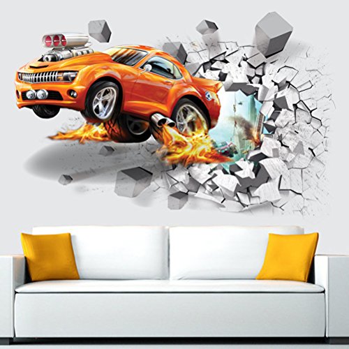 YiiYYaa 3D Self-adhesive Breakthrough-the-Wall Wall Stickers Boys Teens Kids Children Room Wall Art Murals Poster Cool Wall Decoration