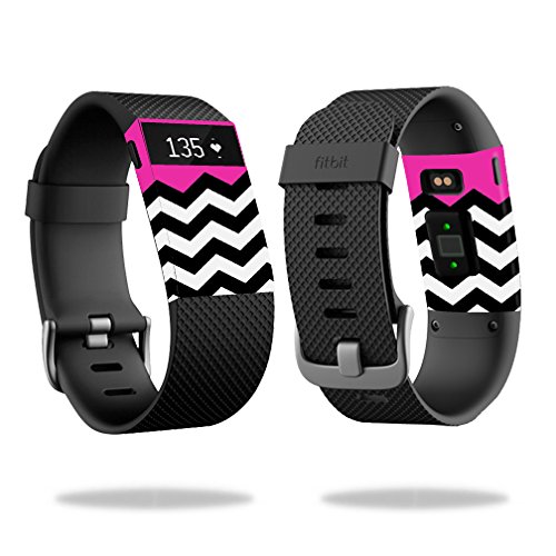 MightySkins Protective Vinyl Skin Decal for Fitbit Charge HR Watch cover  wrap sticker skins Hot Pink Chevron