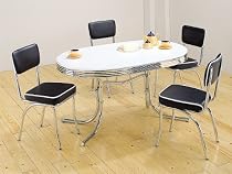 5pc Retro Style Chrome Plated Dining Table & 4 Black Chairs Set