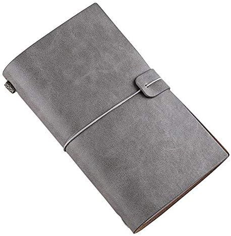 Pu Leather Notebook Refillable Travel Journal with Card Slots and PVC Pocket, Perfect for Men Women Girls or Boys(Grey-1)