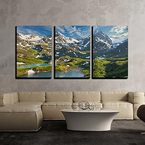 3 Piece Canvas Wall Art - Mountain Lake, Russia, Siberia, Altai Mountains, Katun Ridge. - Modern Home Art Stretched and Framed Ready to Hang - 16"x24"x3 Panels