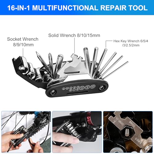 Ninonly Bicycle Tool Kit 27pcs with Pump 120PSI and Multitool 16 in 1 Complete Bike Repair Kit Patch and Levers for Camping Travel Bag