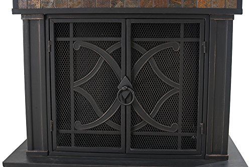 Sunjoy 35.4" x 23.6" x 56.6" Elson Slate and Steel Fireplace - Black Bronze, Large