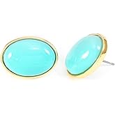 ORIGENCE Turquoise Stud Earrings for Women 18K Gold Plated Vintage Oval Turquoise Earrings Dainty Gold Stud Earrings Statement Western Jewelry Birthday Gift for Women