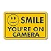 Smile You’re On Camera Rust Free Outdoor Waterproof Fade Resistant UV Protective Ink Video Surveillance Security Sign Yellow and Black Video CCTV 11”x 7”