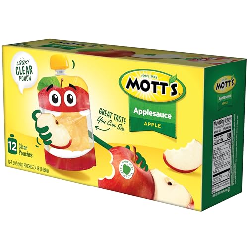 MOTT’S ORIGINAL APPLESAUCE, 3.2 OZ CLEAR POUCHES, 12 COUNT