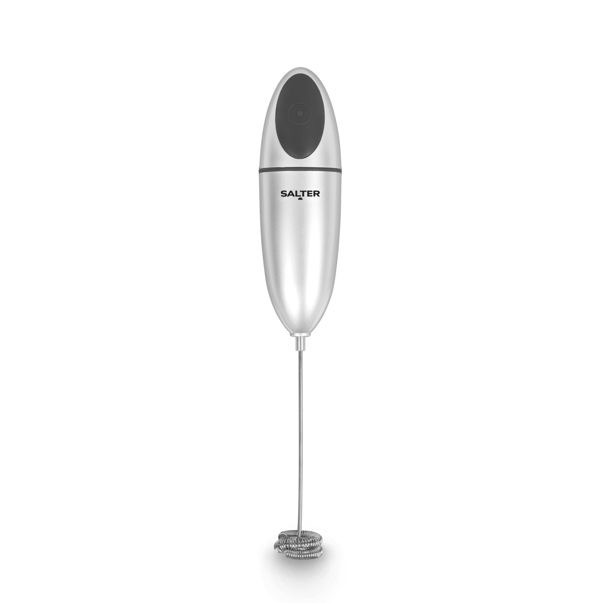 Salter Handheld Milk Frother - Battery Operated Electric Whisk, Includes Storage Cover, Double Coil Design, Suitable for Eggs, Coffee, Milkshakes, Hot Or Cold Milk, Portable, Stainless Steel