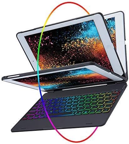 iEGrow iPad Case with Keyboard for iPad 2018(6Th Gen)- iPad 2017(5Th Gen)- iPad Pro 9.7- iPad Air2- iPad Air, 7 Colors Backlit Bluetooth Keyboards with 360 Degree Flip Cover (Black)