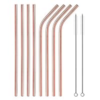 buS9YIN4E 10Pcs Creative Reusable Colorful Stainless Steel Metal Straws- About 8.5 Inch- Include 4Pcs Straight Reusable Drinking Straws and 4Pcs Bent Reusable Drinking Straws and 2Pcs Brush