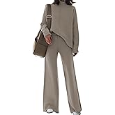 Viottiset Women's 2 Piece Outfits Sweater Set Wide Leg Pants High Neck Sweatsuit Loungewear
