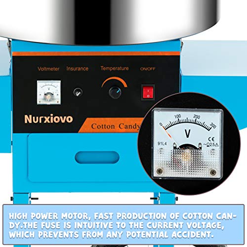 Nurxiovo Commercial Cotton Candy Machine Electric 20Inch Candy Floss Maker with Cart Stainless Steel with Big Drawer for Various Parties,Blue