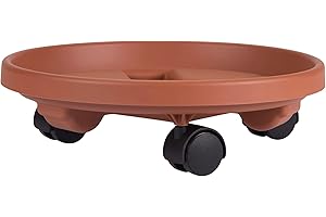 Bloem 12" Terra Cotta Round Planter Pot Caddy with Wheels, 75lb Capacity, Made in USA