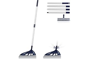 UNCLE ROCK Magic Broom with V-Shape Brush, 2 in 1 Squeegee Broom for Floor Cleaning, 60” Long Handle Silicone Broom Sets to Clean pet Hair, Ketchup, Glass Shards (Dark Blue)