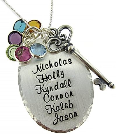 AJ's Collection Victorian Key Personalized Sterling Silver Necklace. Customize with Names. Includes Birthstones and Choice of 925 Chain. Unique Gifts for Grandma, Mom, Wife